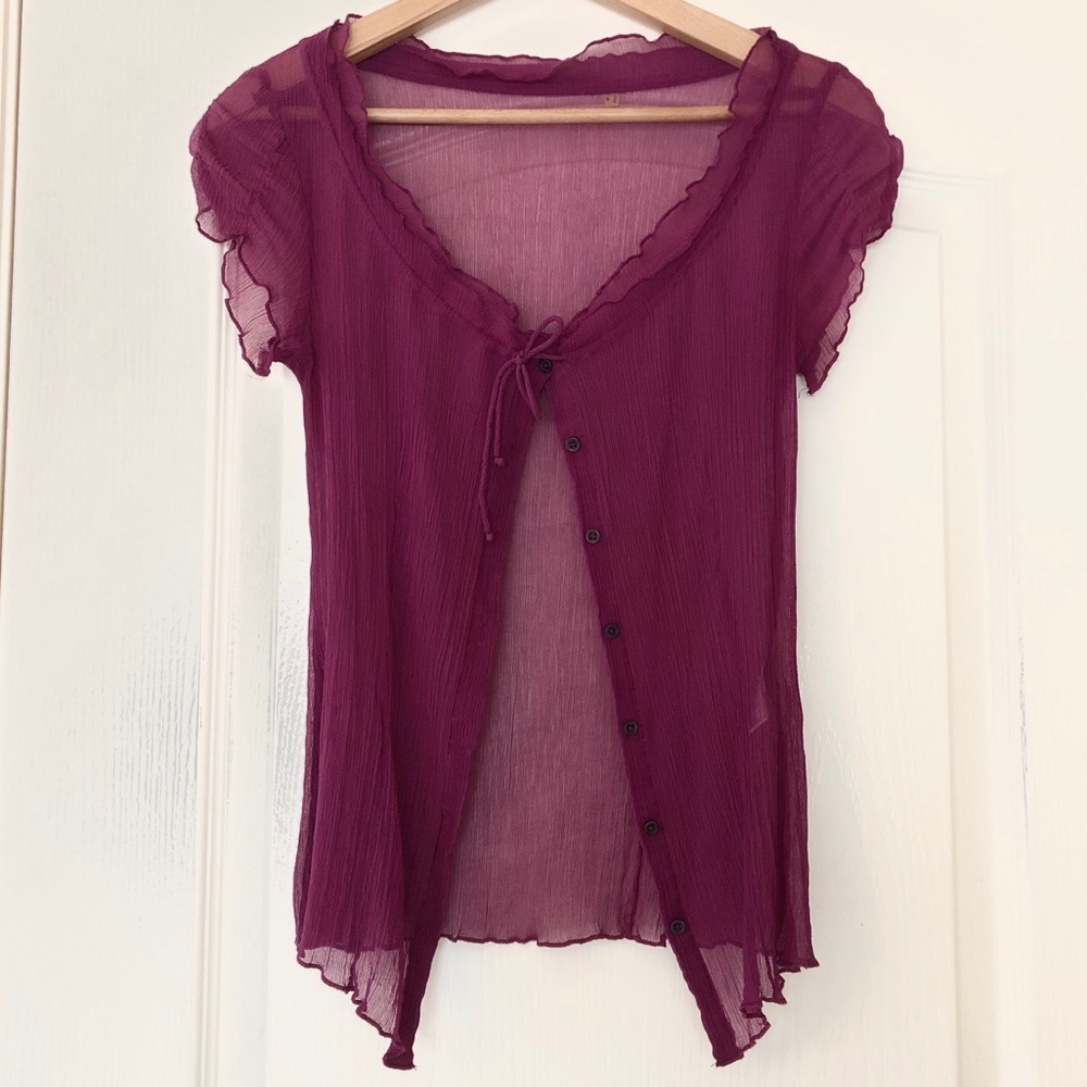 Vintage Sheer Silk Short Sleeve Cardigan Blouse